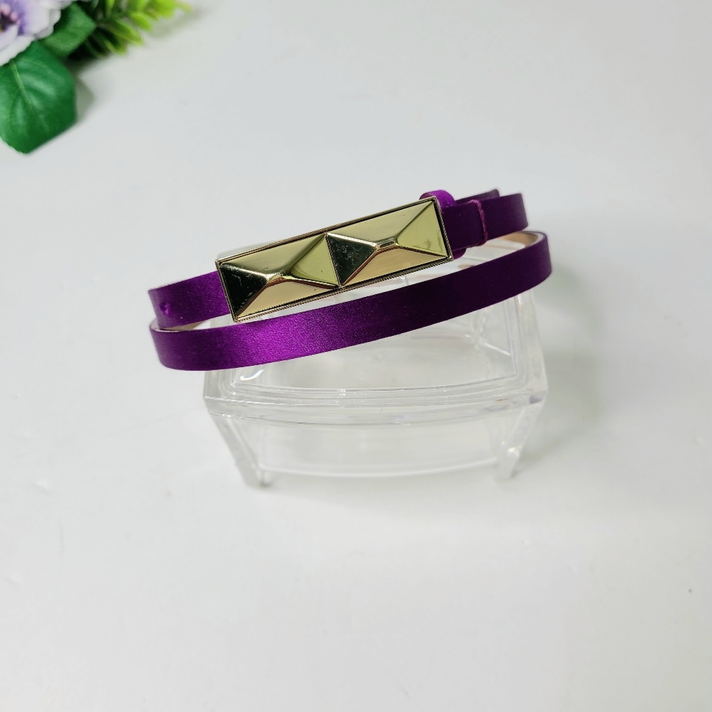 Talbots Bright Purple Silk Cotton Genuine Leather Skinny Belt